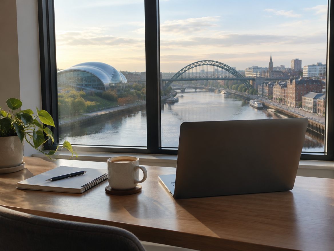 A desk overlooking the River Tyne